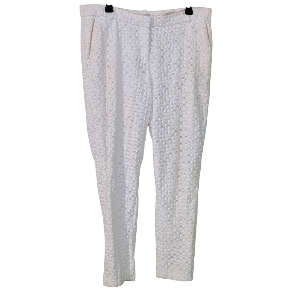 Cafe Capri J Crew White Eyelet Cotton Straight‎ Leg Tall Pants Size 12